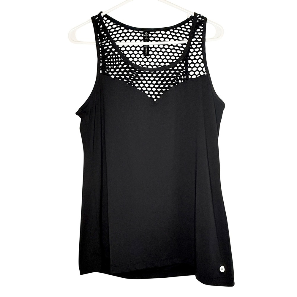 90 Degree By Reflex Tank Top Womens XL Black Fishnet Mesh Yoke Activewear